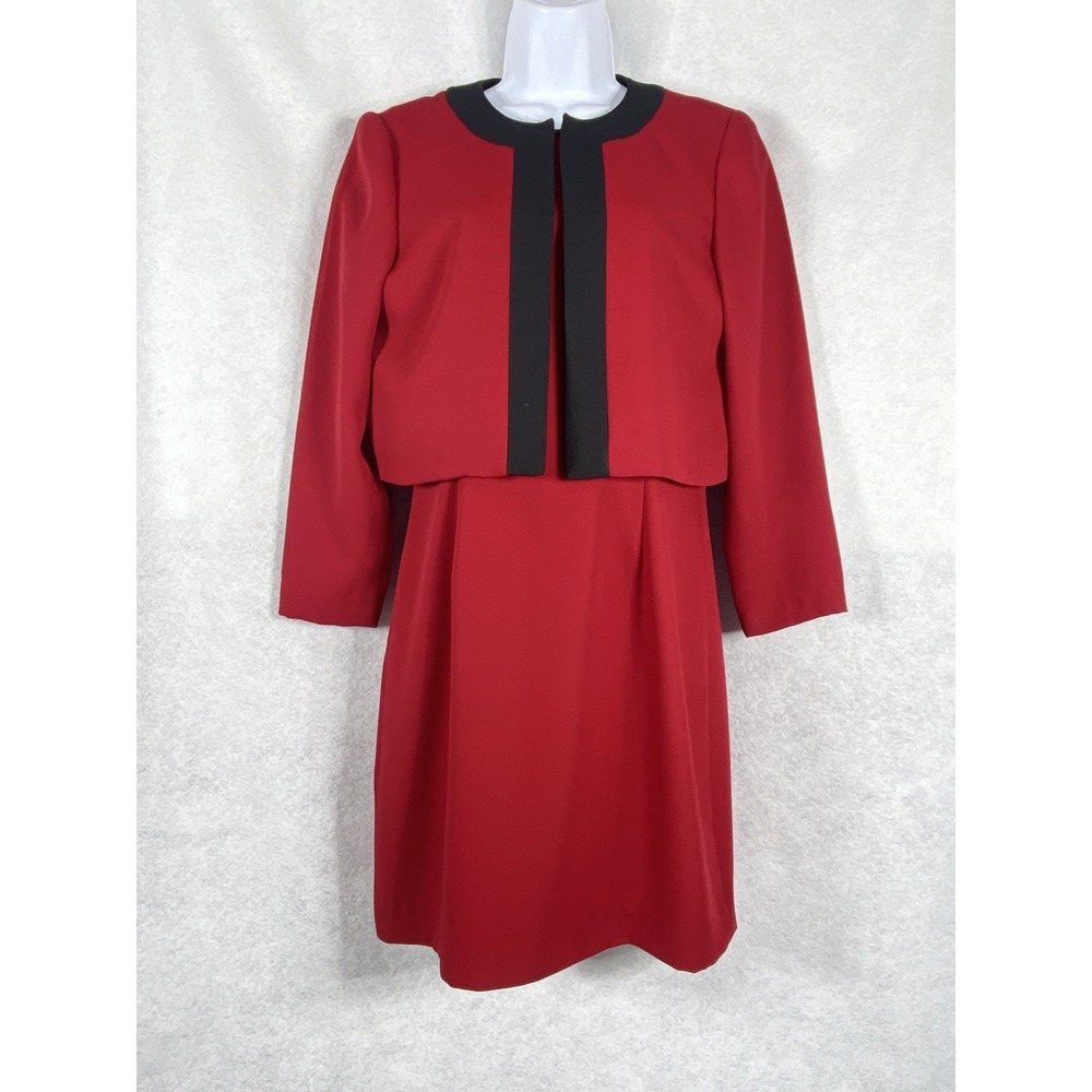Donna Ricco 2PC Dress Suit Womens 6 Red Black Open Blazer Church Career